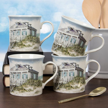 12-pc Sea Breeze Mugs, Coasters, and Placemats Set - Watercolour Beach