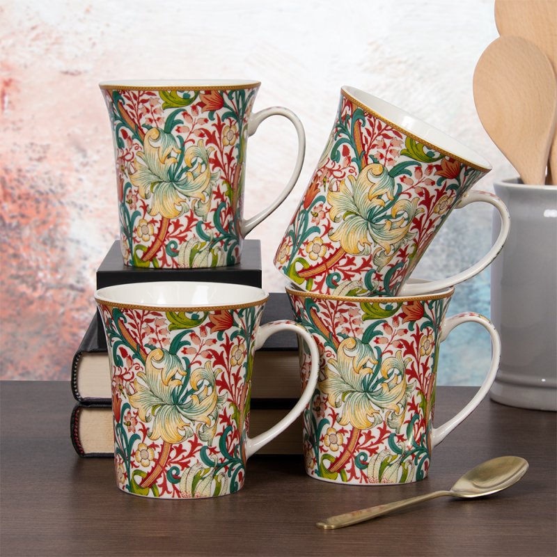 Golden Lily Set of 4 Ceramic Mugs