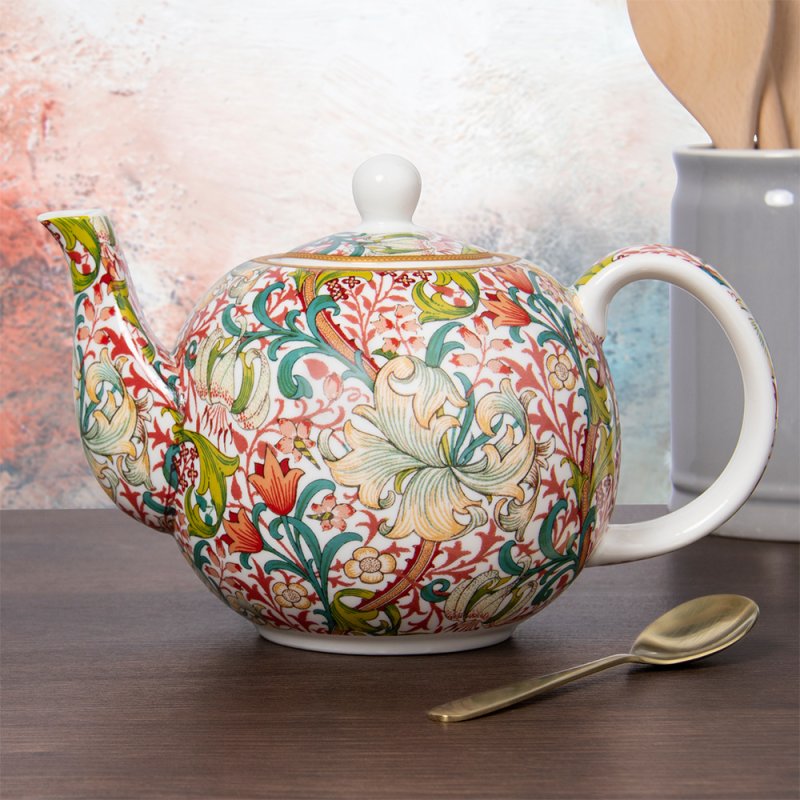 Golden Lily Tea Pot Ceramic Floral Design