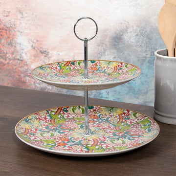 Golden Lily Cake Stand 2 Tier Floral Design