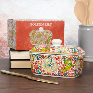 Golden Lily Butter Dish Keeper with Lid