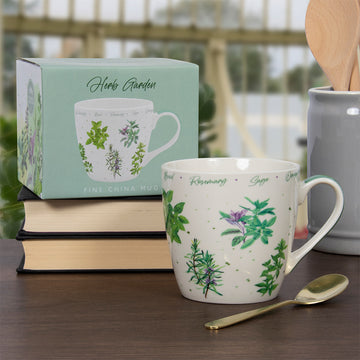 Green Herbs Garden Print Fine China Breakfast Mug 450ml