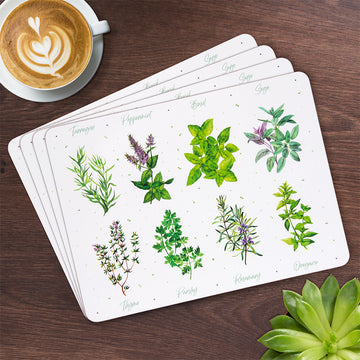 Green Herbs Garden Print Set of 4 Cork Placemats