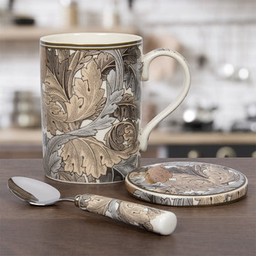 2pc W Morris Acanthus Mug w/ Coaster & Spoon Set