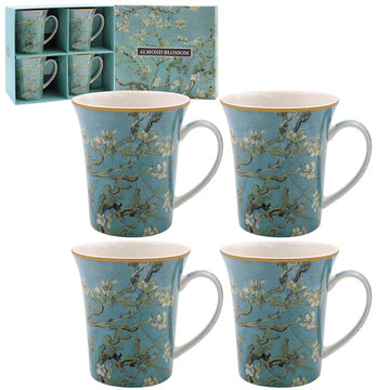 12-pc Floral Set Van Gogh Almond Blossom Mugs Cork Coasters Placemats