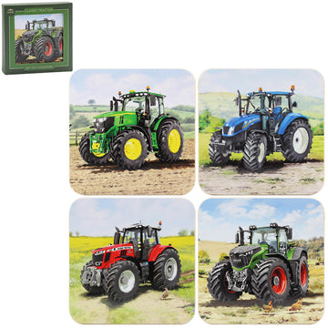 Set of 4 Cork Back Coasters in Vintage Tractors Design