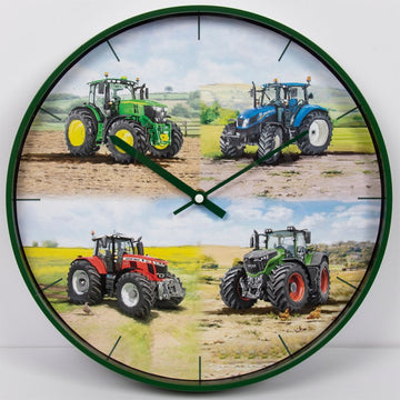 Vintage Tractors Painting Round Green Wall Clock