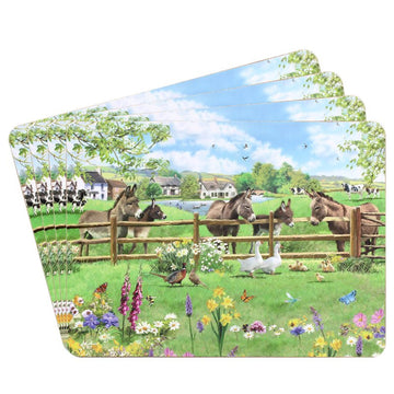 4pcs Farm Life and Donkeys Cork Back Placemats