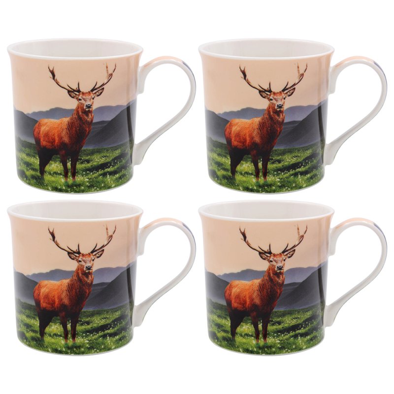 Highland Stag Set of 4 300ml Fine China Mugs