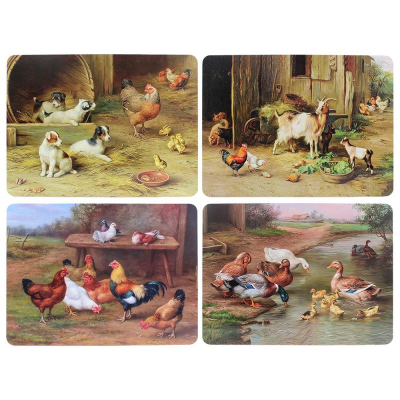 4pcs Edgar Hunt Farm Life Paintings Cork Back Placemats