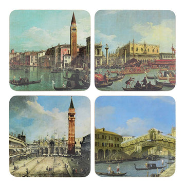 Canaletto City Collection 4Pcs 300ml Fine China Mugs & 4 Cork Coasters
