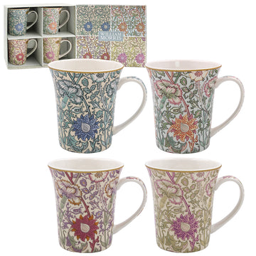 W Morris 4Pcs Pink & Rose Mugs with 4 Coasters & 4 Placemats