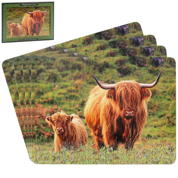 Country Highland Cow & Calf Set of 4 Cork Placemats