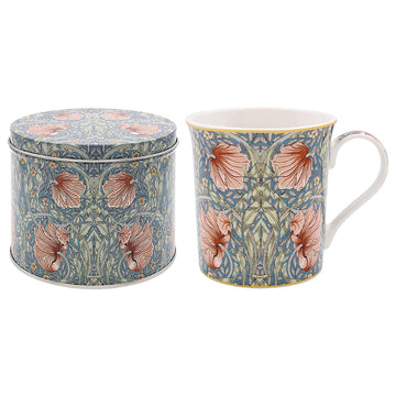 2pcs William Morris Pimpernel 300ml Ceramic Mug in Round Tin