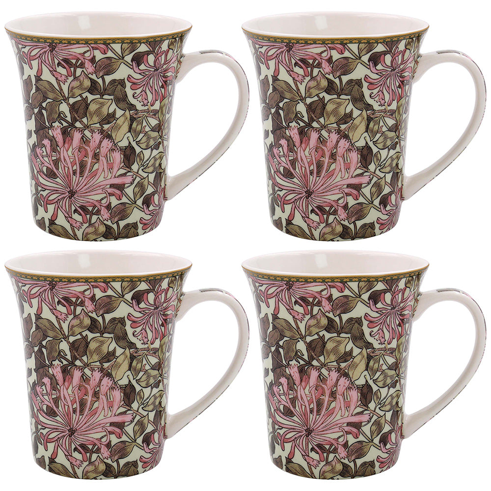 Morris Honeysuckle 4Pcs Fine China Mugs Floral Pink