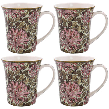 Morris Honeysuckle 4-Set Fine China Mugs Floral Pink
