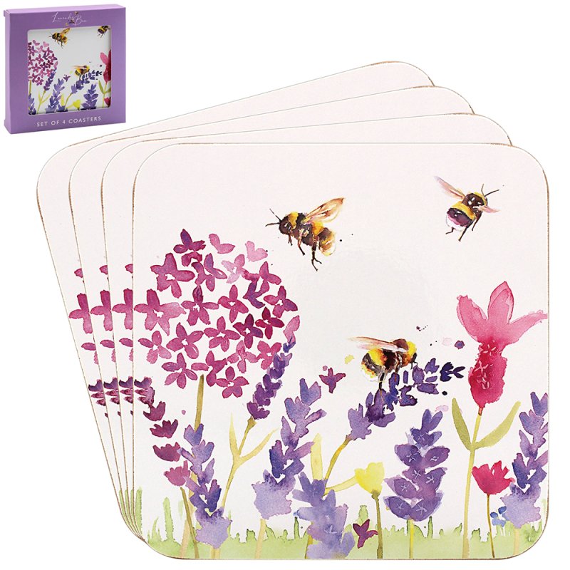 Set of 4 Lavender & Bees Coasters (design by Jennifer Rose)