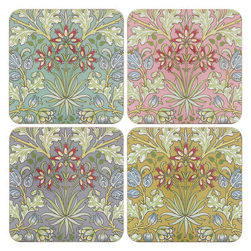 4pcs Assorted Colours Hyacinth Flower Design Cork Coasters