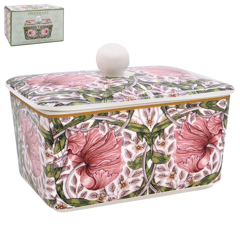 W Morris Pimpernel Floral Design Ceramic Butter Dish