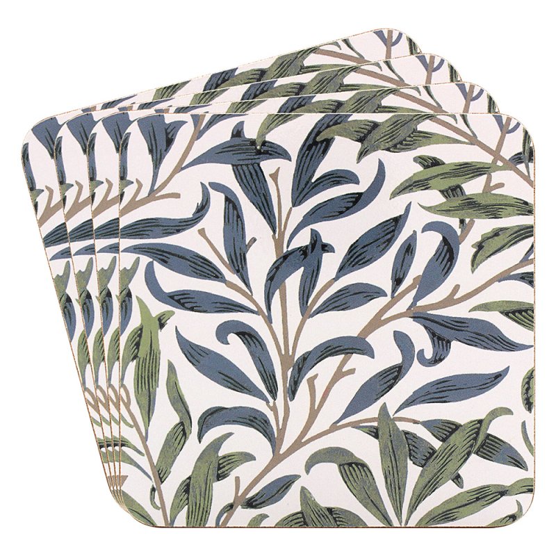4Pcs Willow Bough Nature Leaf Foliage Design Cork Coasters