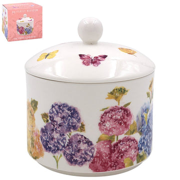 Floral Pink Ceramic Butterfly Blossom Design Sugar Bowl