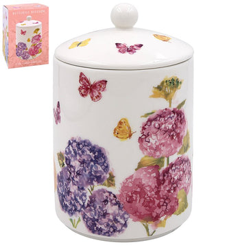 750ml Floral Pink Ceramic Butterfly Blossom Design Canister
