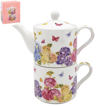 Floral Pink Ceramic Butterfly Blossom Design Tea For One