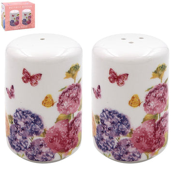 Ceramic Butterfly Blossom Floral Design Salt & Pepper Shakers