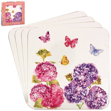 4pcs Floral Pink Butterfly Blossom Design Cork Coasters