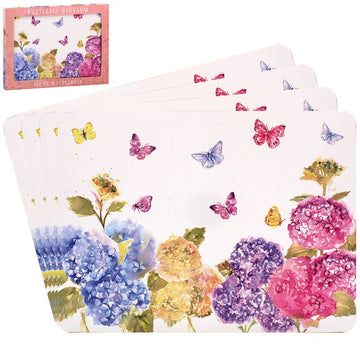 4pc Floral Pink Butterfly Blossom Design Cork Placemats