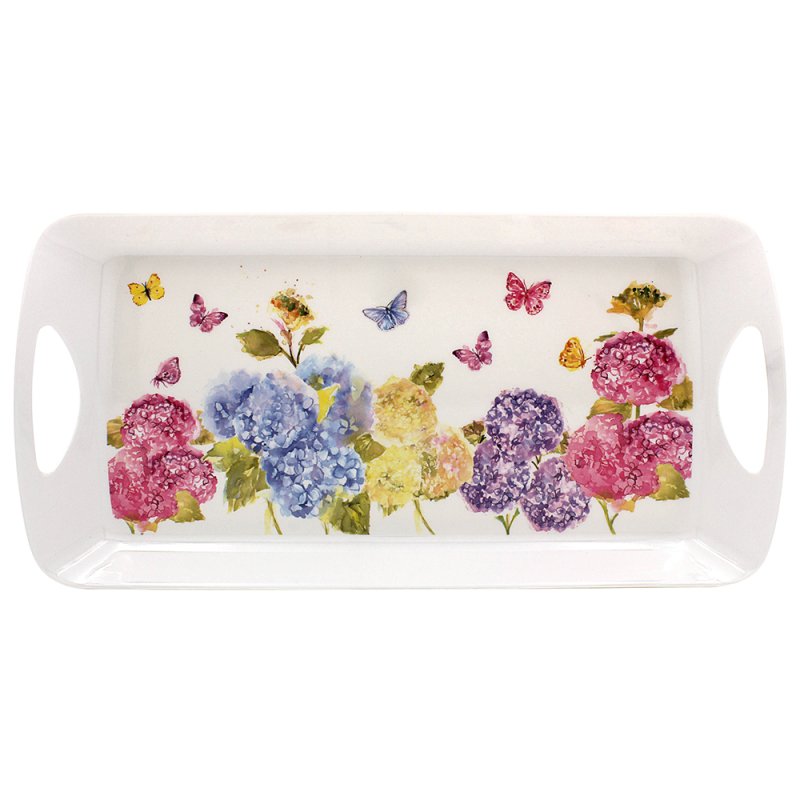 Medium Floral Pink Melamine Butterfly Blossom Design Serving Tray
