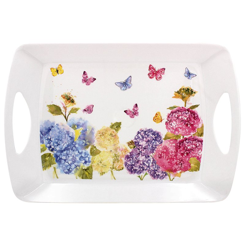Large Floral Pink Melamine Butterfly Blossom Design Serving Tray
