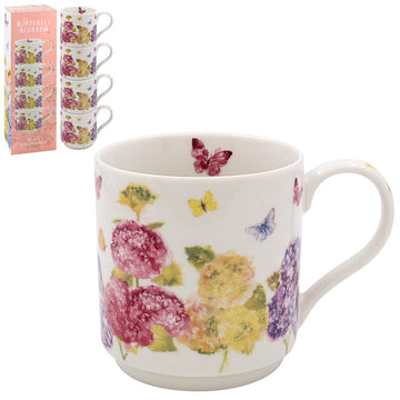 4pc Ceramic Floral Butterfly Blossom Stacking Mugs