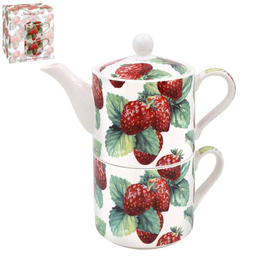 Strawberry Field Fruit Summer Design Ceramic Tea For One