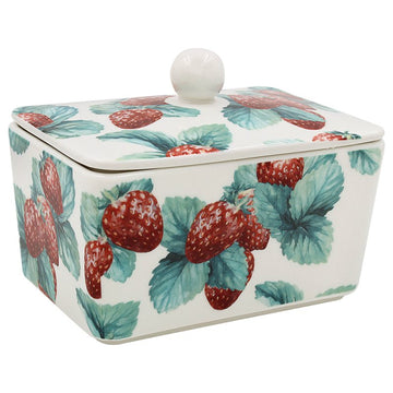 Strawberry Field Fruit Summer Design Ceramic Butter Dish