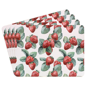 4Pcs Strawberry Field Fruit Summer Design Cork Placemats