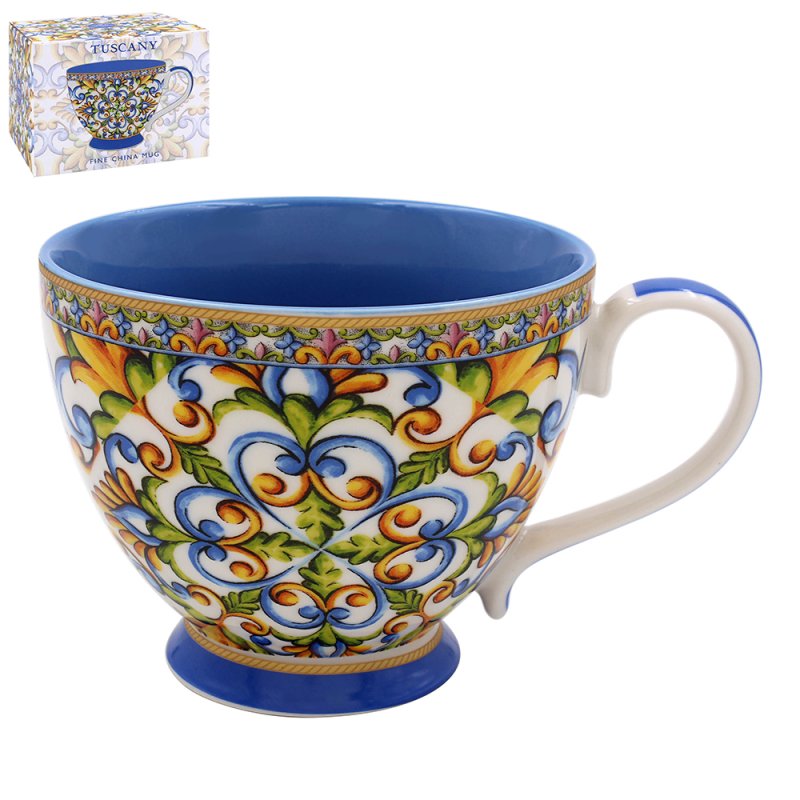 400ml Tuscany Blue Mediterranean Floral Mug