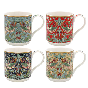 4Pc Strawberry Thief Fine China Stacking Mugs Set