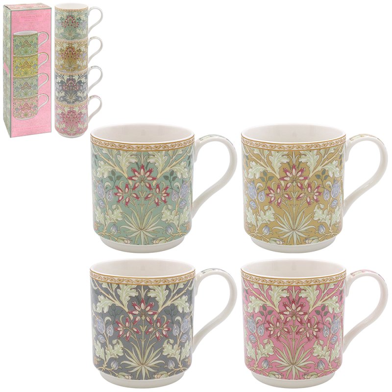 Set of 4 Hyacinth Floral Stackable Mugs