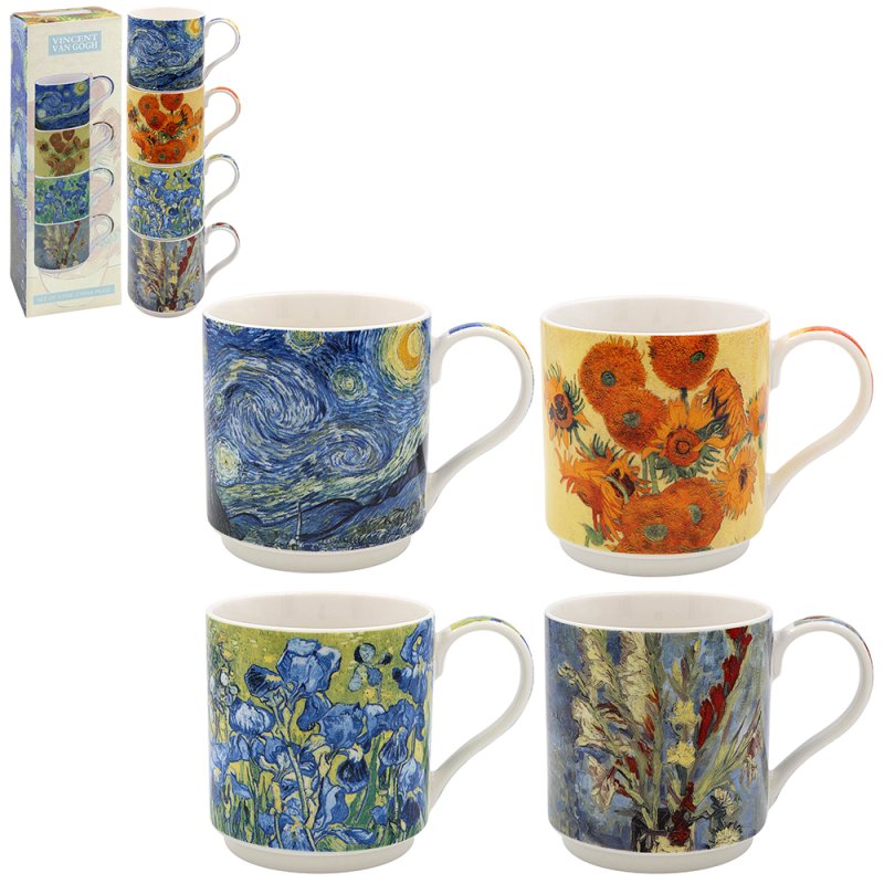 Set of 4 Van Gogh Floral Stackable Mugs