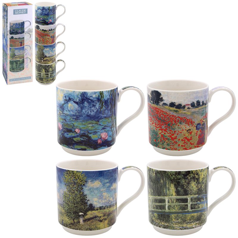 Set of 4 Claudet Monet Floral Stackable Mugs