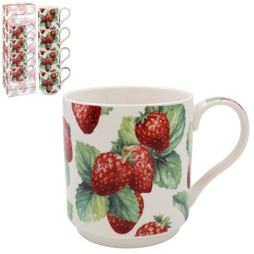 4pc Ceramic Strawberry Field Floral Stacking Mugs