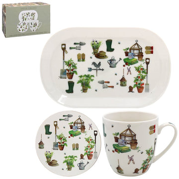 Green Fingers Ceramic Mug Cork Coaster & Serving Tray Set