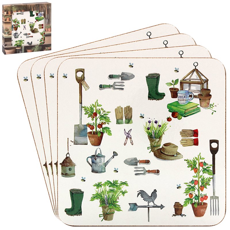 4pcs Green Fingers Garden Theme Cork Coasters