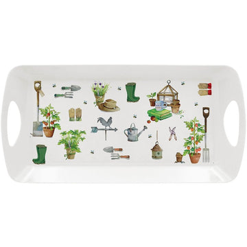 2Pc Green Fingers Medium & Large Melamine Garden Theme Serving Trays Set