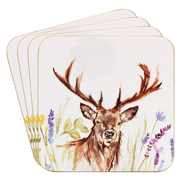 4pcs Highland Stag Design Cork Coasters