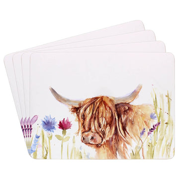 4pcs Highland Cow Design Cork Placemats