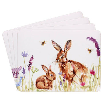 4pcs Hares Rabbit Floral Cork Placemats