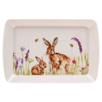 Small Hares Rabbit Floral Melamine Serving Tray