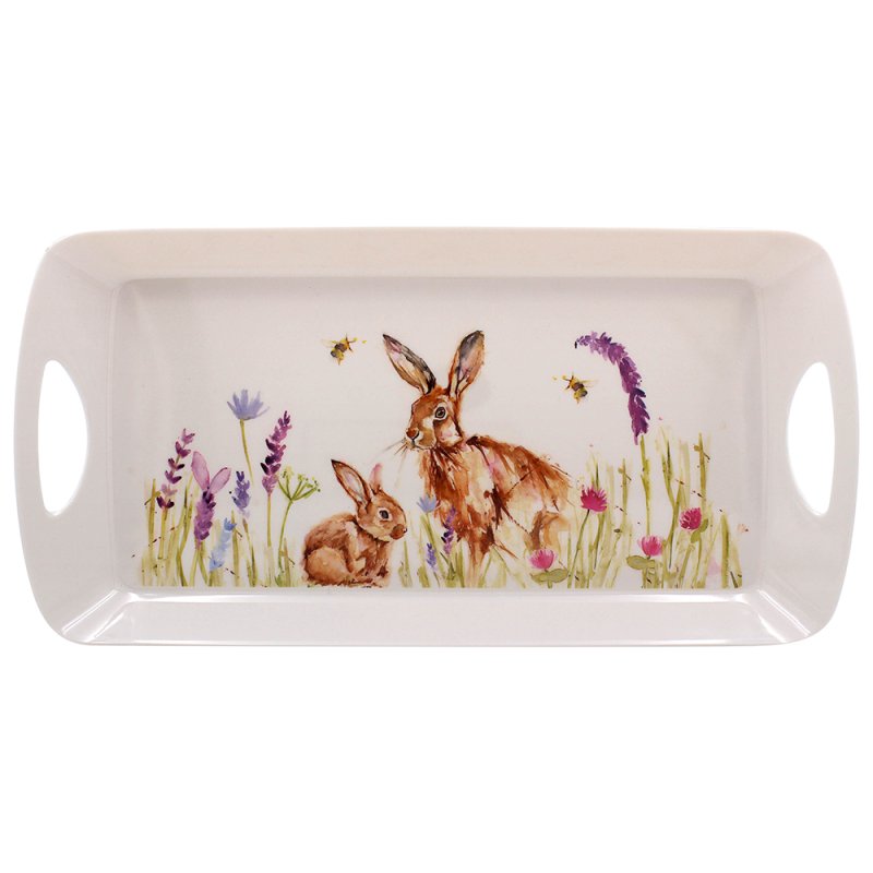 Medium Hares Rabbit Floral Melamine Serving Tray